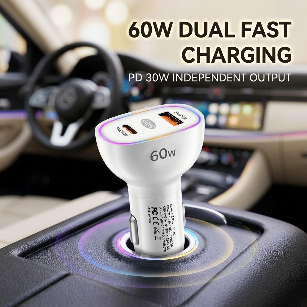 Usb C Power Adapter - Dual Port 60W Car Charger USB
