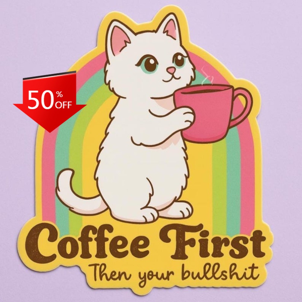 Fun coffee cat stickers Retro  - đánh giá và giá Laptop Unique Accessories