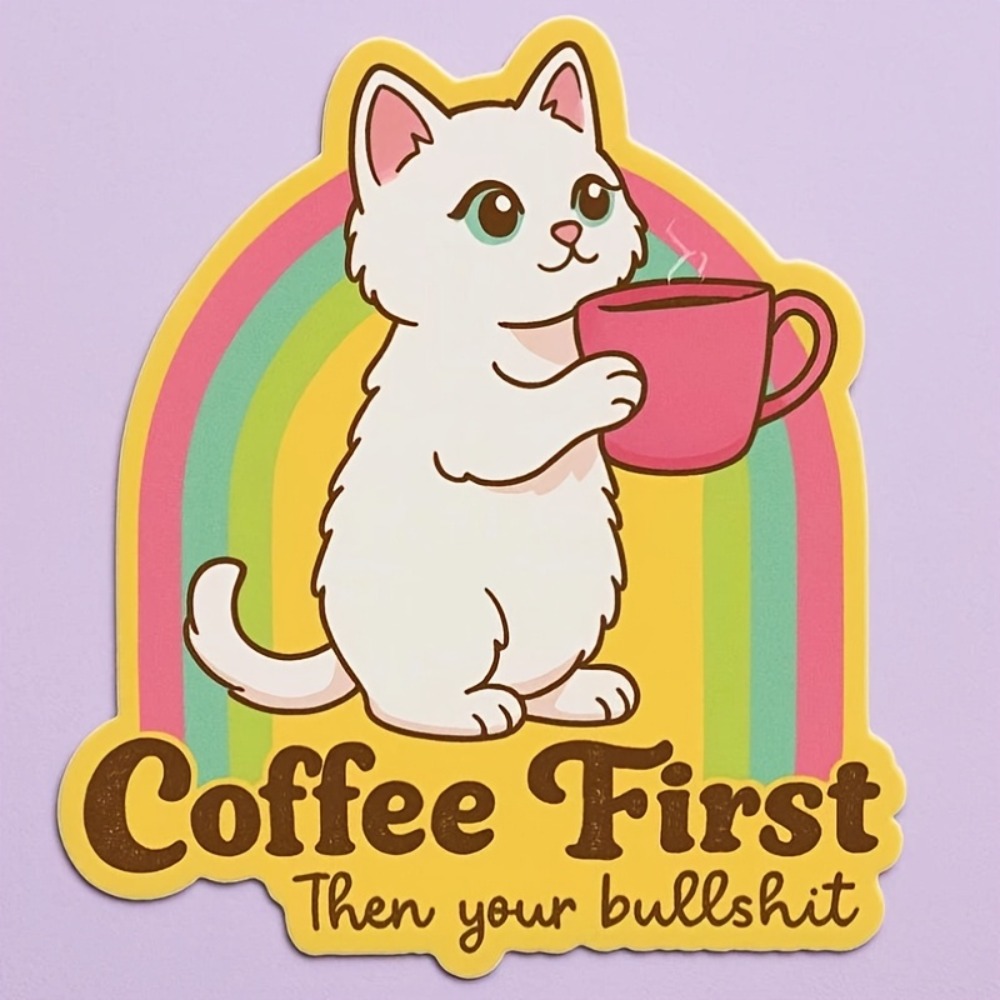 Fun coffee cat stickers Retro  - đánh giá và giá Laptop Unique Accessories